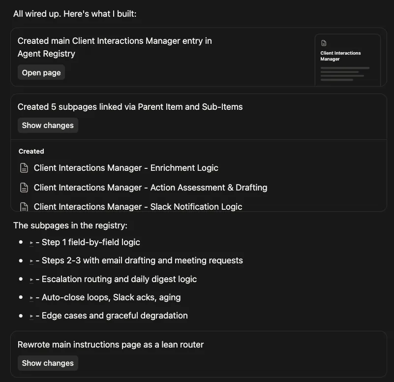 Cleanup results: sub-pages created, router added to main instructions